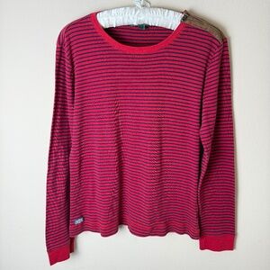 LRL Lauren Jeans Co Ralph Lauren Shirt Womens XL Red Faux Suede Elbow Patch Top